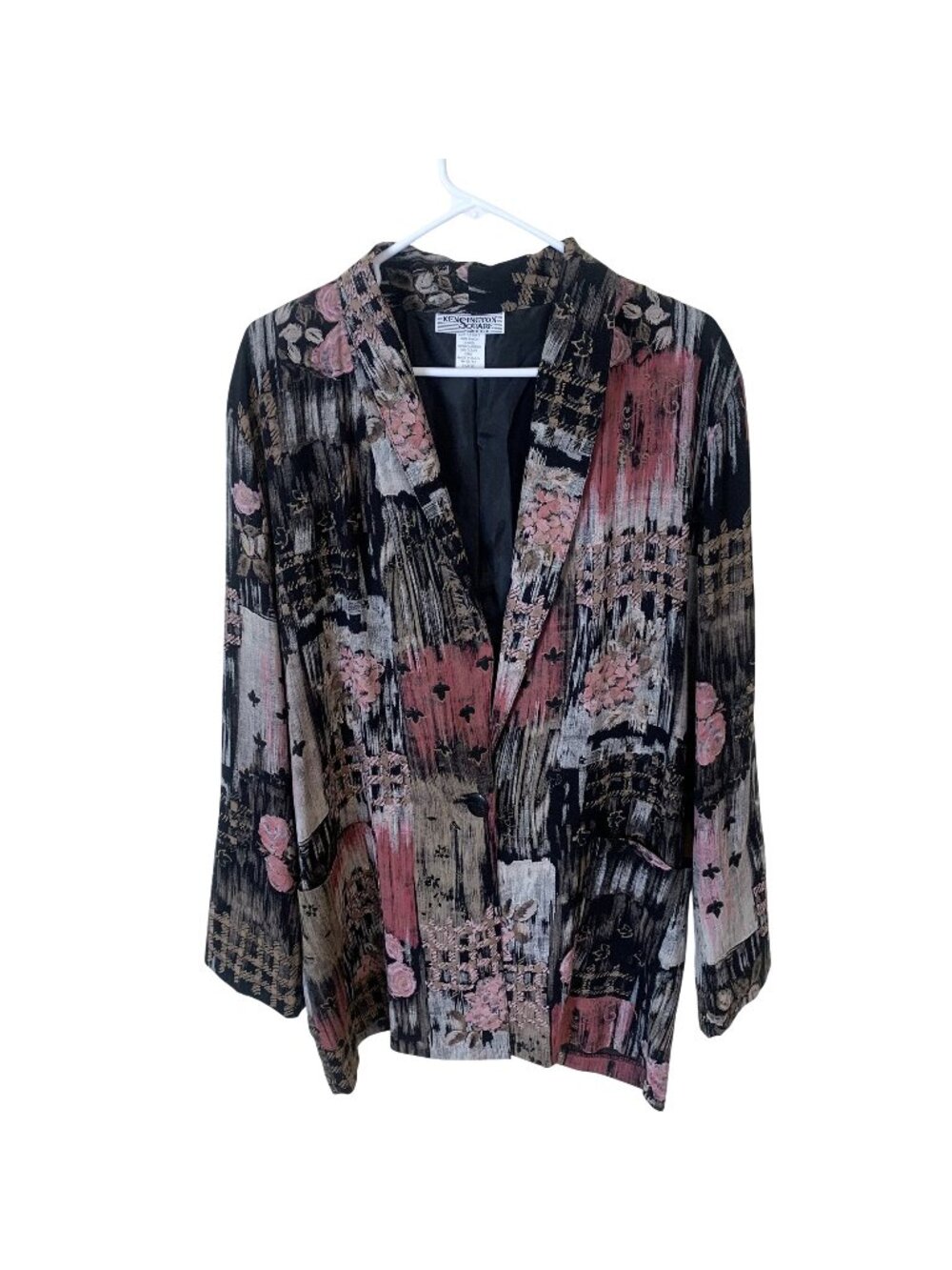 Vtg Womens Floral Abstract Blazer Jacket Large Rayon USA Kensington Square 90s